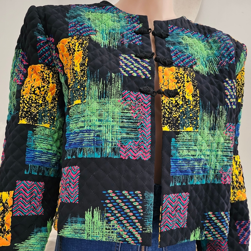 Doncaster Black Multicolored Patch Crop Quilted J… - image 5